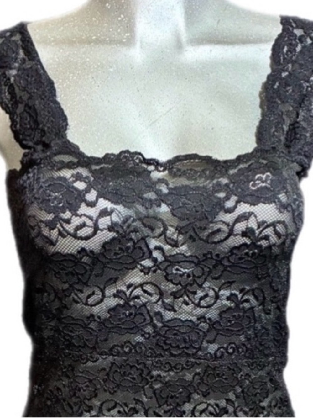 Ally Rose Toppers Sheer Floral Stretch Lace Black Wide Strap Crop L Whimsigoth